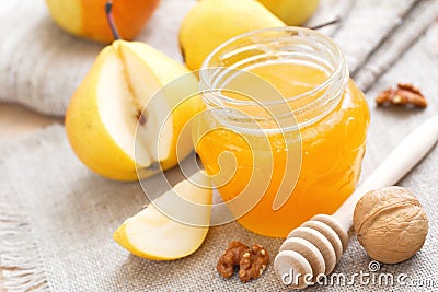 Fresh pears and honey Stock Photo