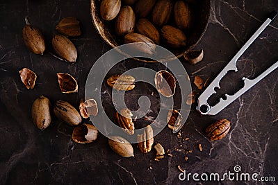 Fresh Pecan Nuts with husks Stock Photo