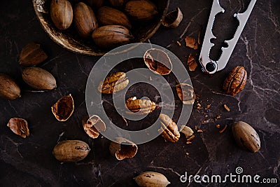 Fresh Pecan Nuts with husks Stock Photo