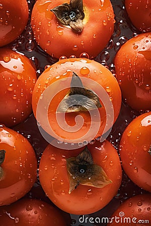 Fresh Persimmon seamless background Ai generated Stock Photo