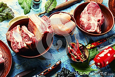 Assortment uncooked meat Stock Photo