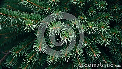 Fresh pine tree needles background with dense layers creating a forest like texture Stock Photo