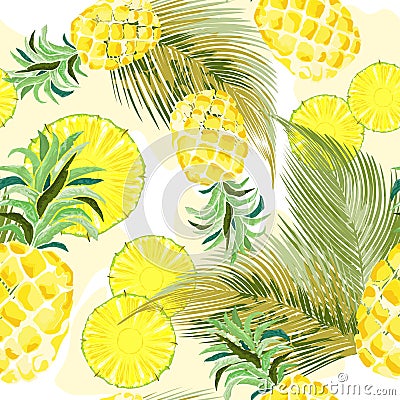 Pineapple Watercolor Fresh Vector Seamless Pattern Textile Design Vector Illustration