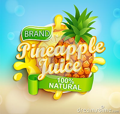 Fresh pineapple juice label. Vector Illustration