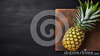 Fresh Pineapple On Wooden Board: Dark Palette, Organic Abstracts Stock Photo