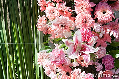 Fresh Pink lily and gerbera flower Stock Photo