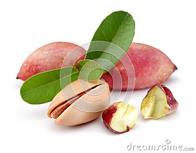 Fresh Pistachio nuts isolated on white Stock Photo