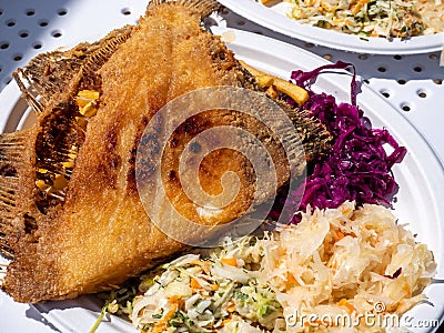 fresh plaice in the restaurant on the baltic sea Stock Photo