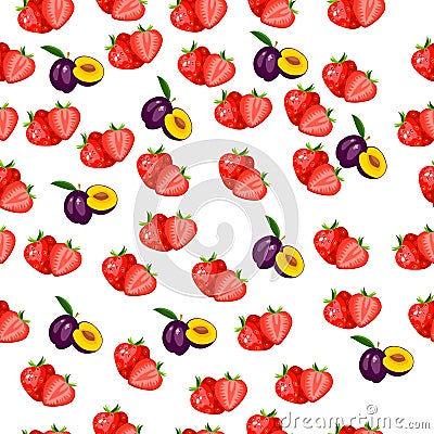 Fresh plum and slice Vector Illustration