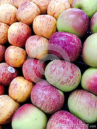 Fresh poor apple fruit arrangement Stock Photo