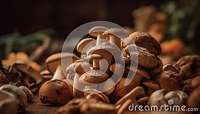 Fresh porcini mushrooms, a gourmet ingredient for healthy eating meals generated by AI Stock Photo