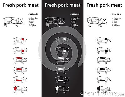 Fresh Pork meat cuts set Stock Photo