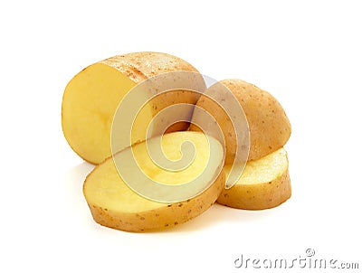 Fresh potatoe with slices isolated on white background Stock Photo