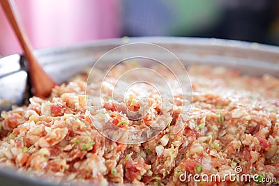 Fresh prepared pork dumpling filling Stock Photo
