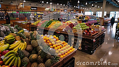 Fresh Produce on Display at a Modern Grocery Store Stock Photo
