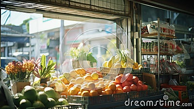 Fresh Produce on Display at Outdoor Market Stock Photo