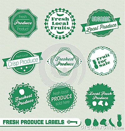 Fresh Produce Labels and Stickers Vector Illustration