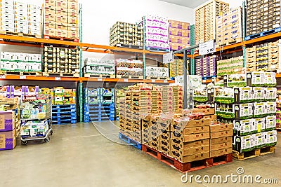 Fresh Produce refrigerated room in a Costco store Editorial Stock Photo