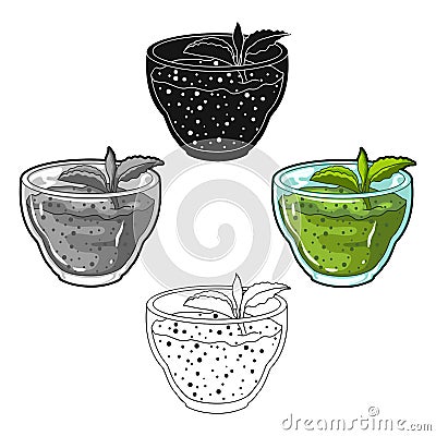 Fresh puree of greens with a mint leaf .Vegetarian Breakfast of greens.Vegetarian Dishes single icon in cartoon style Vector Illustration