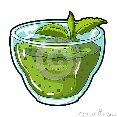 Fresh puree of greens with a mint leaf .Vegetarian Breakfast of greens.Vegetarian Dishes single icon in cartoon style Vector Illustration