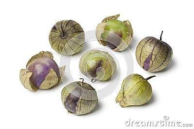 Fresh purple and green tomatillos Stock Photo