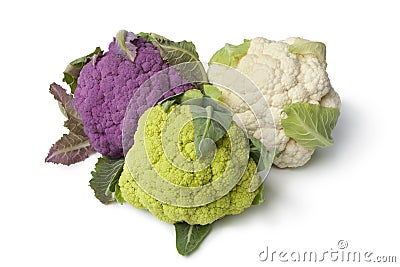 Fresh purple, green and white cauliflower Stock Photo