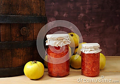 Fresh quince and jam in a jar Stock Photo