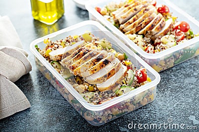 Fresh quinoa tabbouleh salad with grilled chicken Stock Photo