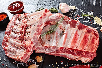 Fresh rack of raw pork spare ribs Stock Photo