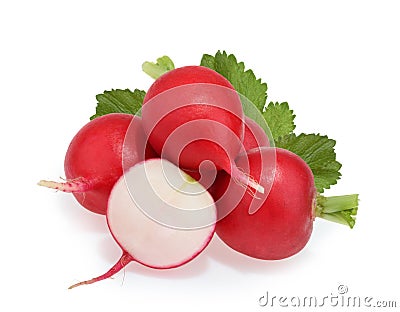 Fresh radishes isolated on white Stock Photo