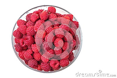 Fresh raspberries in a glass bowl isolated on a white background Stock Photo