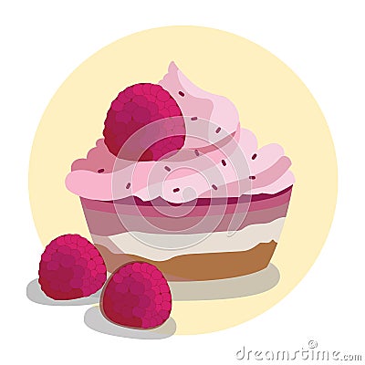 Fresh Raspberry Cupcakes with Raspberry Buttercream Vector Illustration