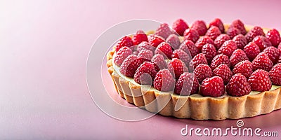 Fresh Raspberry Tart on Pastel Gradient Background AI Generative Stock Photo