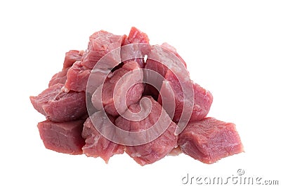 fresh raw beef cubes isolated on white background Stock Photo