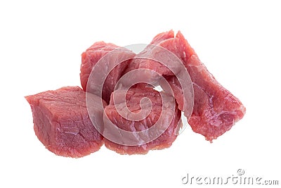 fresh raw beef cubes isolated on white background Stock Photo