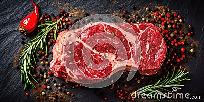 fresh raw beef steak Dark background Stock Photo