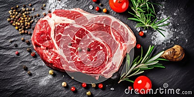 fresh raw beef steak Dark background Stock Photo