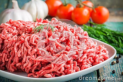 Fresh raw minced beef in a plate close up Stock Photo