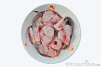 Fresh raw parts of snakehead fish in a plate Stock Photo