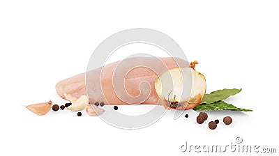 Fresh raw skinless boneless chicken ham meat isolated on white background Stock Photo