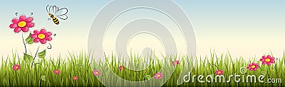 Fresh realistic green grass with red flowers - vector illustration Vector Illustration