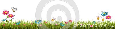 Fresh realistic green grass with red flowers - vector illustration Vector Illustration