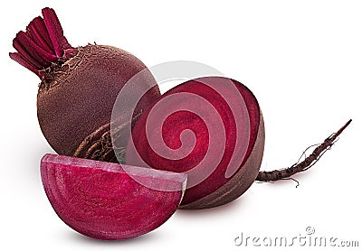 Fresh red beet root one cut in half and slice Stock Photo