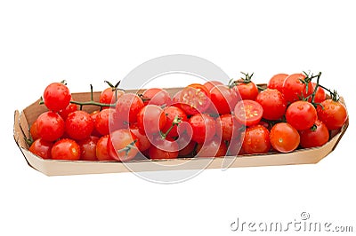 Fresh red cocktail tomatoes in a tray. Stock Photo
