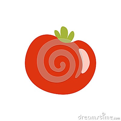 Fresh Red Glossy Tomato Vegetable Primitive Cartoon Icon, Part Of Pizza Cafe Series Of Clipart Illustrations Vector Illustration