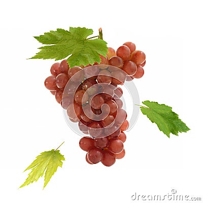 Fresh red grape and leaves suspend on white background Stock Photo