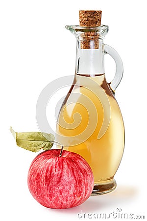 Fresh ripe apples and apple cider vinegar. White background Stock Photo