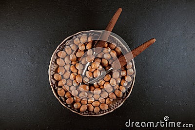 Fresh, ripe hazelnuts ready to eat in a bowl Stock Photo