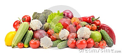 Fresh ripe healthy fruits and vegetables isolated on white Stock Photo