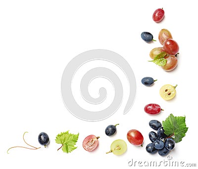 Fresh ripe juicy grapes on white background, top view Stock Photo